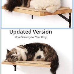 FUKUMARU Cat Wall Shelves, 16 x 10 Inch Cat Walls Furniture with Sisal Mat, Solid Rubber Wood Floating Shelf with Upgraded Installation, Kitten Wall T