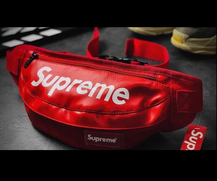 Red supreme leather fanny pack