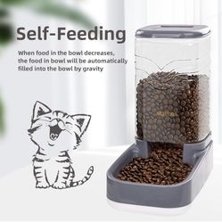 Automatic Pets Feeder and Water Dispenser Set,Gravity Food Feeder and Waterer Set with Pet Food Bowl, Easily Clean Self Feeding for Small Large Pets D