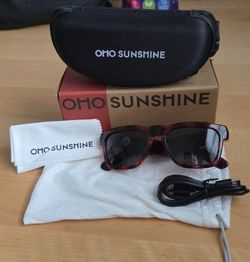 Red OhO sunshine Bluetooth Audio Sunglasses, Lightweight Open Ear Sport Glasses, 10H Playtime, Water Resistant with Voice Control