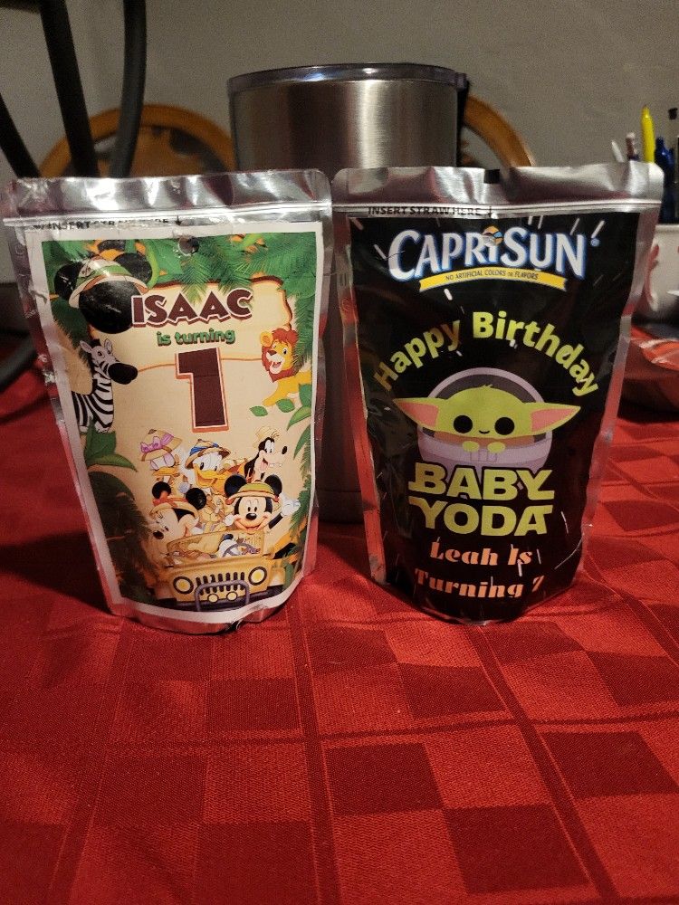 Custom Birthday Decor JUCIES, CHIP BAGS, TREAT BOXES , ETC