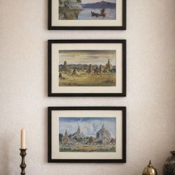 Arabian Collections Gallery - Bagan Myanmar Watercolor Set - 3 Framed Originals