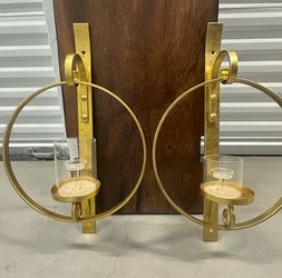 2 Gold Metal Wall Candle Holder Sconces – Great Condition