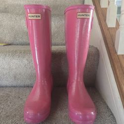 Womens Or Girls Pink Sparkly Hunter Boots Size US 4/5 EU 35/36
