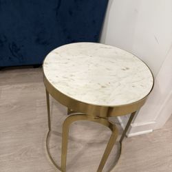 White Marble & Gold Round Side Table