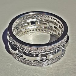 White Sapphire Silver Band Ring Size 9