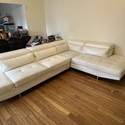 Modern White Leather Sectional 