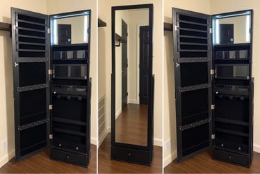 Jewelry Armoire with Full-Length Mirror & LED Lights