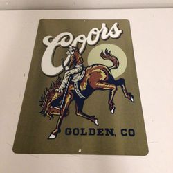 Coors Beer Golden Co. Horseback Riding metal tin sign