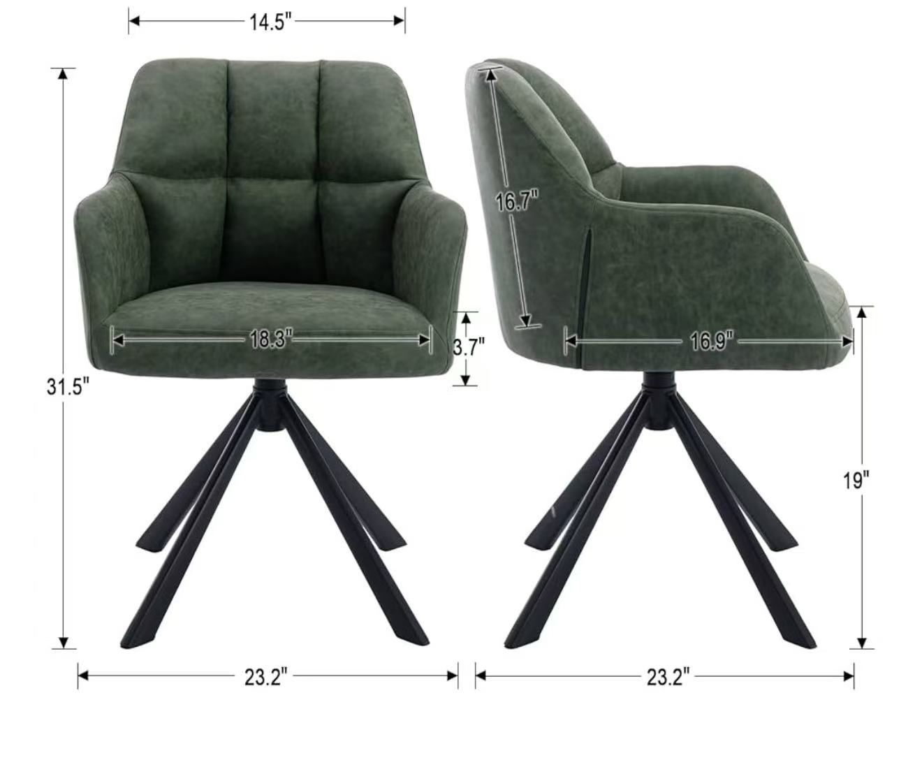Comfy Leather Desk Chair Modern Computer Task Chair no Wheels Swivel Accent Chair with Mid Back Arm Chair for Living Room/Bedroom/Home Office, PU Gree