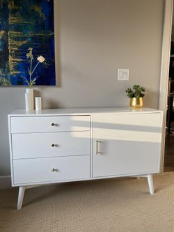 Designer White Mid Century Modern Console Table