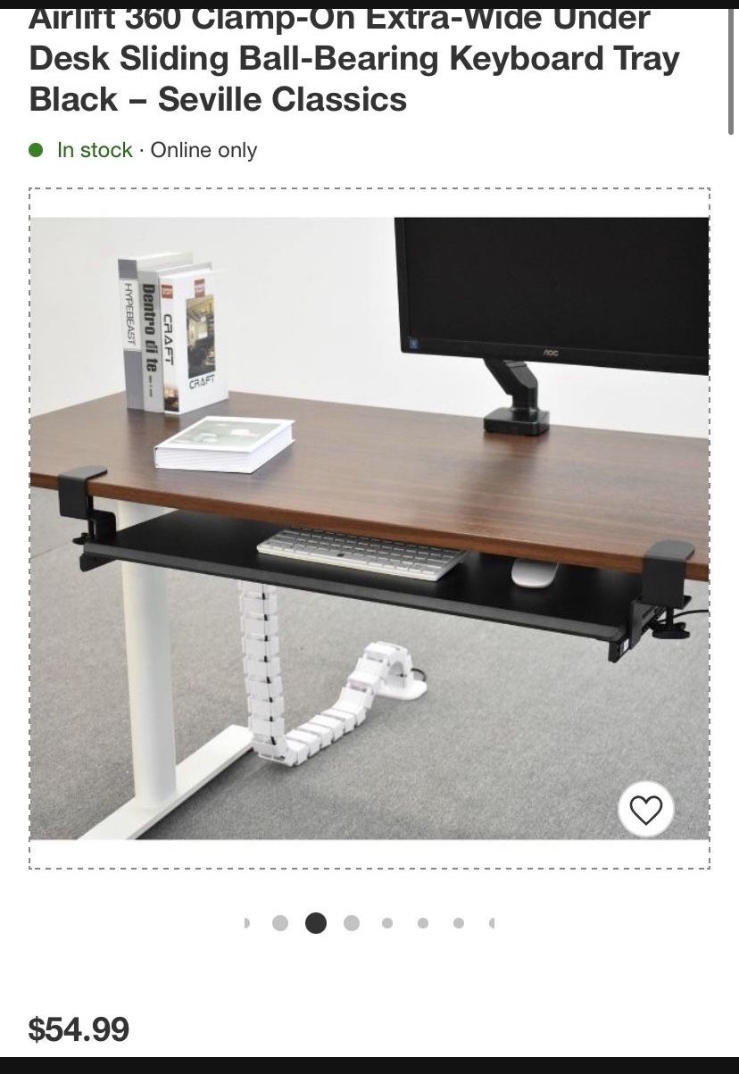 Airlift 360 Clamp-On Extra-Wide Under Desk Sliding Ball-Bearing Keyboard Tray Black – Seville Classics