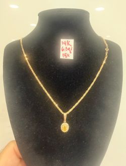 For Wedding 14K Solid Gold Chain and Pendant NATURAL DIAMONDS 💎 STONES 6.3Gr 18 Inches Long