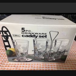Libbey Glasses And Caddy NIB