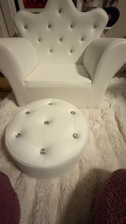 HONEY JOY Kids Sofa, Children Princess Upholstered Couch Armrest Chair with Ottoman, PVC Leather & Embedded Crystal, Toddler Bedroom Furniture for Bab