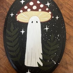 Ghost Mushroom Cottagecore Handpainted Wall Decor