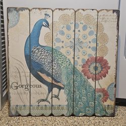 PEACOCK WOODEN WALL HANGING