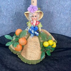 Vintage Patti Originals Florida Souvenir Doll Plastic Flowers Fruit Sleep Eyes
