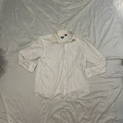 Van Heusen Studio Cream Stripe Button-Down Dress Shirt (Men’s Large)