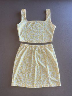 Shein WYWH Ditsy Floral Crop Tank Top & Split Hem Skirt Set