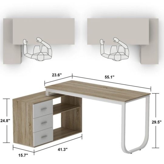 55 Inch Corner Desk With 3 Drawers and 2 Shelves & Storage Cabinet