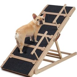 Dog Ramp for Bed, Adjustable Wooden Dog Bed Ramp, Dog Ramps for Small Large Dogs, 47” Long Pet Ramps with 6 Height from 15” to 28”, Non-Slip Dog Ramps