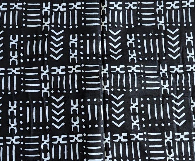 African Fabric 1 Yard Cotton Wax Ankara Print BLACK WHITE Abstract