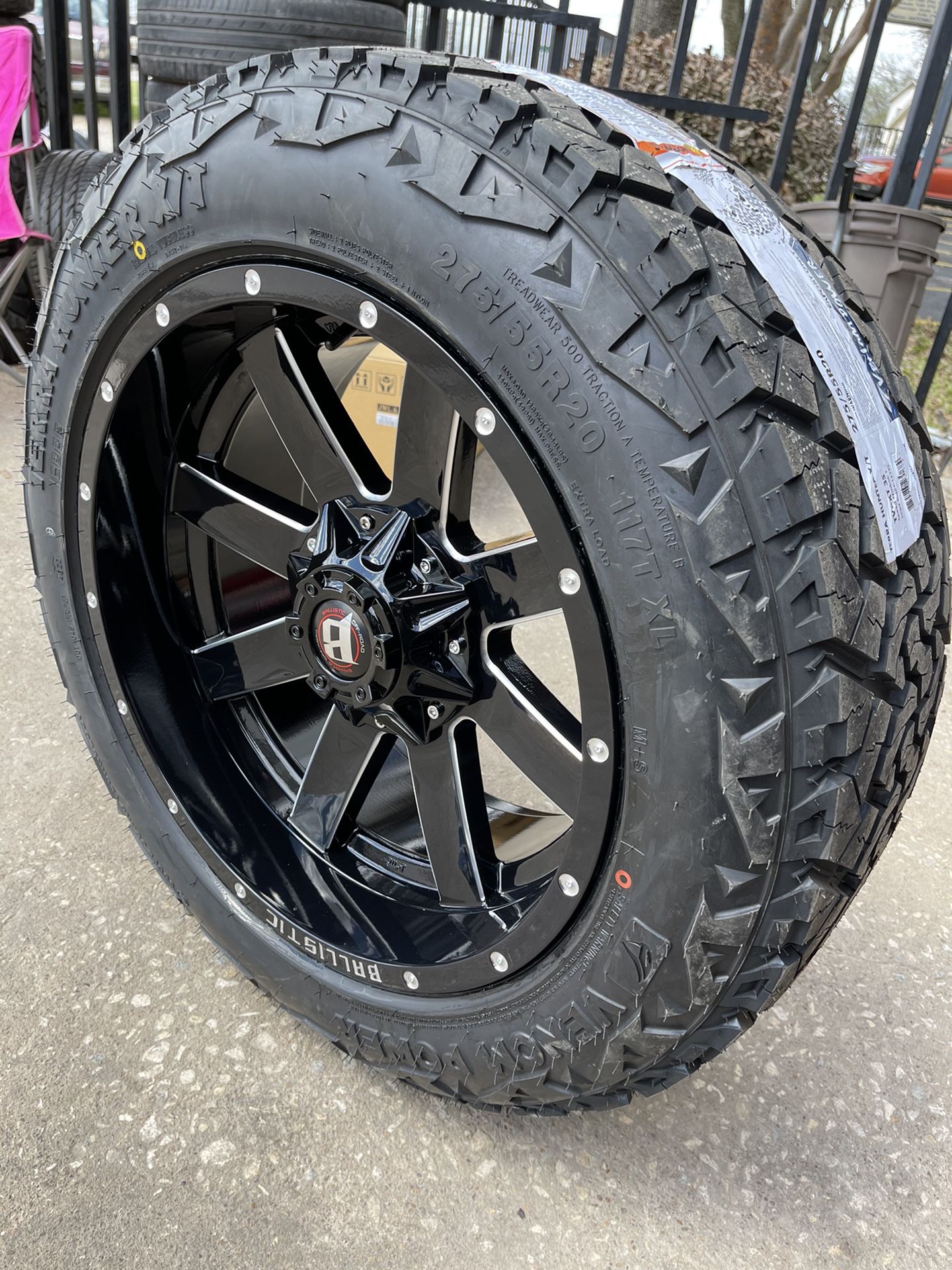 New 20x10 Ballistic Black Rims And Tires 20” Wheels 20 Rines Negros Con Llantas Nuevas Fuel Fuels Motometal Moto Metal Metals XD X D rockstars America