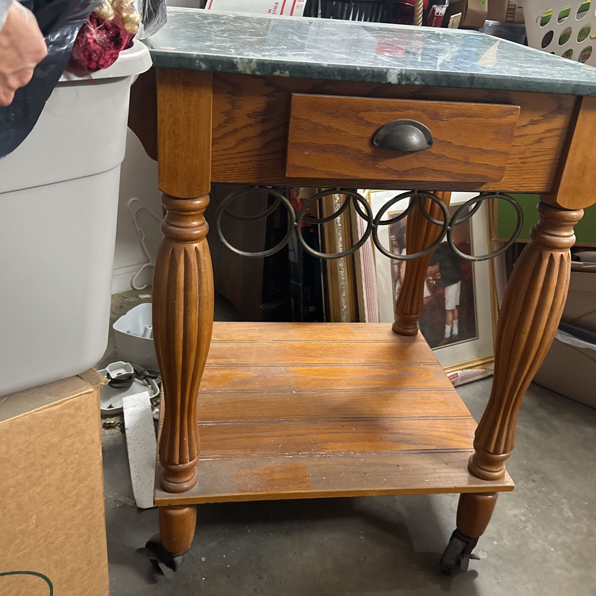 Antique Green Marble Kitchen Island With Wine Rack