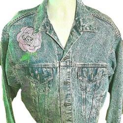 Men's / Unisex Handcrafted, Painted, and Jeweled Levi Straus Large Jean Jacket