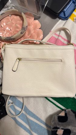 Nicole Miller Cream Leather Crossbody Bag Gold Hardware