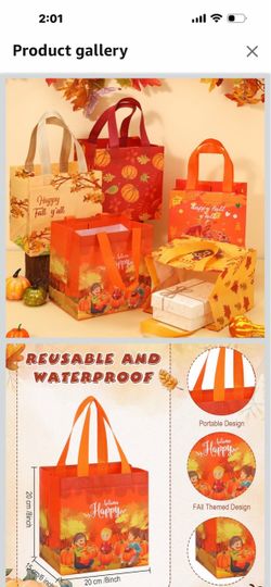 150 Pcs Fall Thanksgiving Non Woven Tote Bags with Handles Waterproof, Autumn Pumpkin Tote, Reusable Fall Gift Bags Bulk