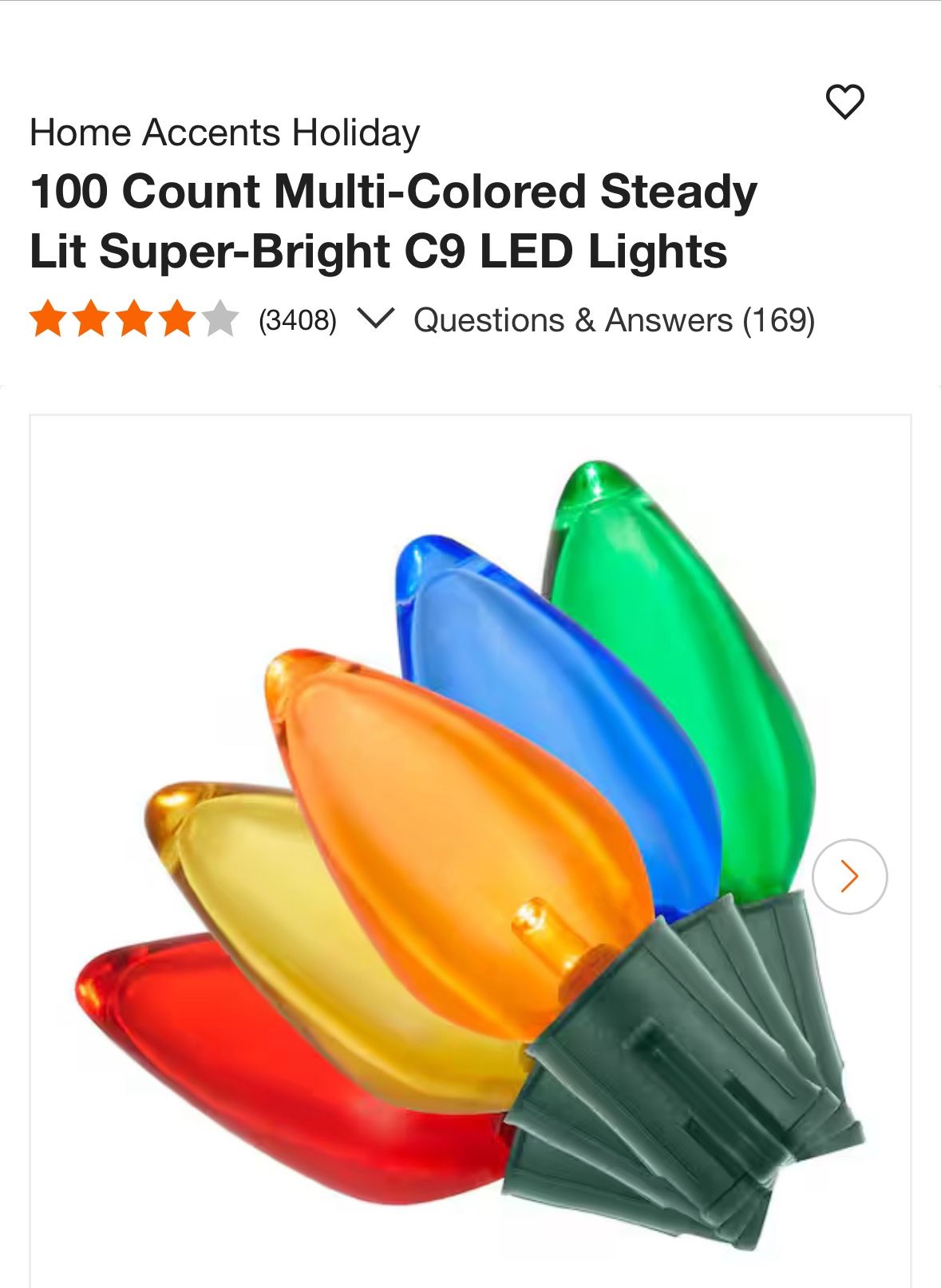 100 Count Multi-Colored Steady Lit Super-Bright C9 LED Lights