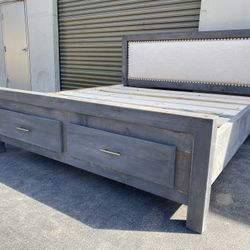 New King Size Bed Frame With 2 Storage Drawers Made Out Of Solid Wood! 