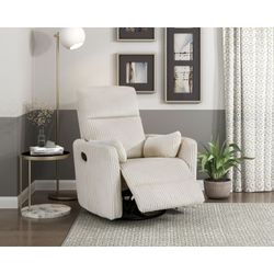 Cream Corduroy Swivel Glider Recliner Chair