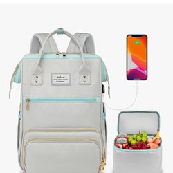 Lunch/Laptop Backpack with USB Port and Insulated Cooler Lunch Box