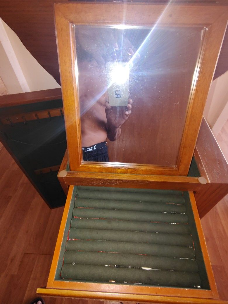 Jewelry Armoire With Folding Mirror