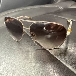 Chrome, Heart Aviator Sunglasses/ White & Gold 