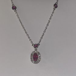 14K Silver 8 Ruby Necklace Diamonds by Angie Women's Jewelry 14 Inches
