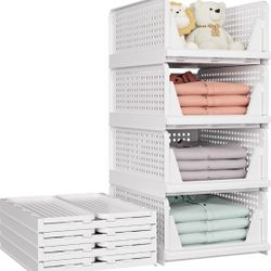 SNSLXH 5 Pack Stackable Closet Storage Basket, Multifunctional & Foldable Closet Organizer