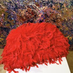 Red Feather Clutch Bag – Statement Mini Purse (New, Never Worn) 