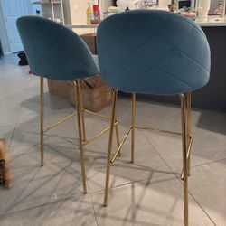 2 Velvet Blue Bar Stools in Great Condiction