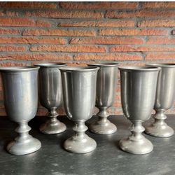 Set Of 6 Wilton Armetale Plough Tavern Pewter Footed Wine Goblets