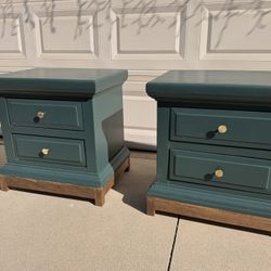 Refinished Nightstands (Set of 2) - Moody Green & Gold