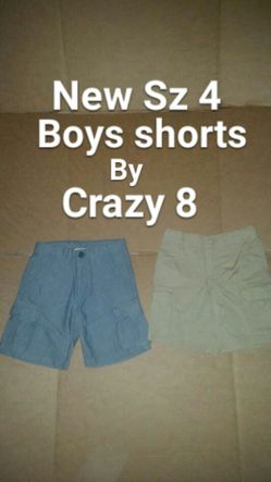 New Sz 4 Boys 2pc summer shorts lot by Crazy 8 nwt blue denim chambray & beige cargo short