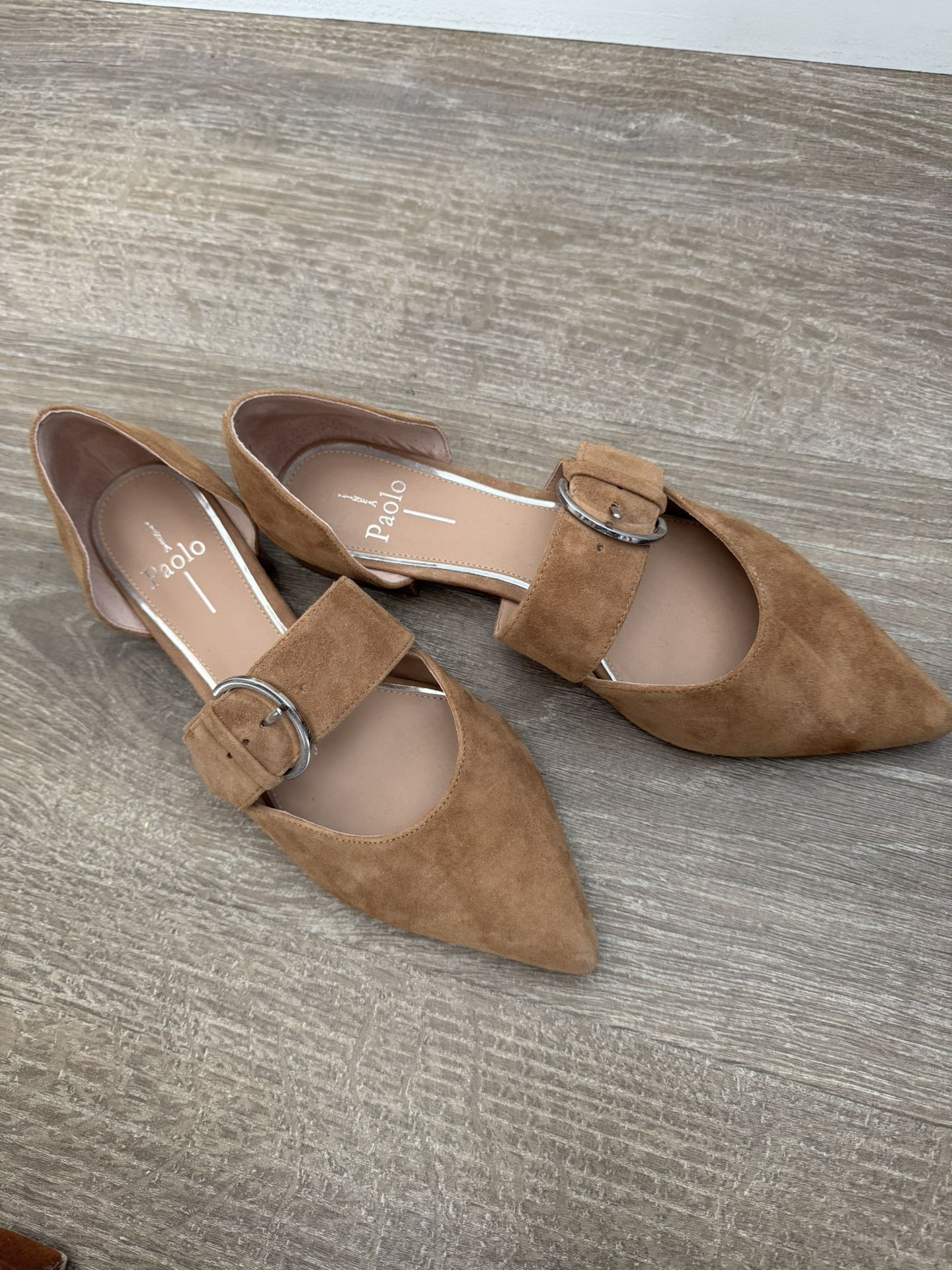 Linea Paolo Dean Suede Two Piece Buckle Flats - Tan