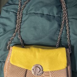 Henri Bendel Cross Body Bag Chain Reptile Pattern Lime Green And Gray