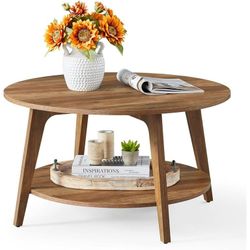 VASAGLE Round Coffee Table, 2 Tier Coffee Table with Storage, for Living Room, 31.5 x 17.7 Inches, Easy to Assemble, Honey Brown LCT242KB01