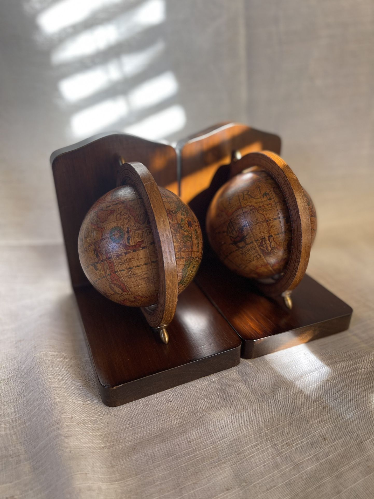 Vintage Wood Globe Bookends