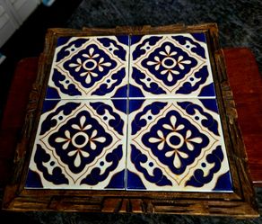 Vintage TALAVERA MEXICAN MEXICO Pottery Tile Trivet Hot Plate Wood Framed 10"
